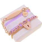 9CT ROSE GOLD 3.8mm CURB IDENTITY FLAT HEART PADLOCK CHARM BRACELET