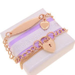 9CT ROSE GOLD 3.8mm CURB IDENTITY PUFFED HEART PADLOCK CHARM BRACELET