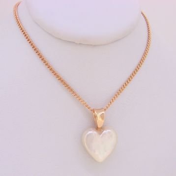 9CT ROSE GOLD FRESHWATER PEARL HEART PENDANT with CURB NECKLACE CHAIN