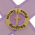 9CT GOLD 28mm CIRCLE OF LIFE PERSONALISED FAMILY NAME PENDANT 10mm CROSS CHARM -28mm-KBC29-HR2392-9Y