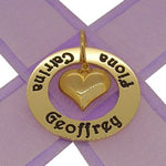 9CT GOLD 28mm CIRCLE OF LIFE PERSONALISED FAMILY NAME PENDANT PUFFED HEART CHARM -28mm-KBC29-JC1442-9Y