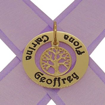 9CT GOLD 28mm CIRCLE OF LIFE PERSONALISED TREE OF LIFE NAME PENDANT -28mm-KBC29-KB52-9Y