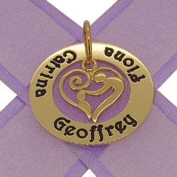 9CT YELLOW GOLD 28mm CIRCLE OF LIFE PERSONALISED FAMILY NAME PENDANT & 16mm MOTHER & BABY CHILD CHARM -28mm-KBC29-KB78-9Y