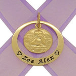 9CT GOLD 35mm CIRCLE OF LIFE PERSONALISED NAME GUARDIAN ANGL PRAYER PENDANT -35mm-KB49-9Y