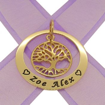 9CT GOLD 35mm CIRCLE FAMILY TREE OF LIFE PERSONALISED NAME PENDANT -35mm-KB48-9Y