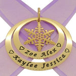 9CT GOLD 35mm & 45mm CIRCLE OF LIFE PERSONALISED NAME SNOWFLAKE PENDANT -35mm-45mm-jr-9Y-KB96