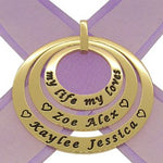 9CT YELLOW GOLD 25mm 35mm & 45mm TRILOGY CIRCLE OF LIFE PERSONALISED NAME PENDANT -25mm-35mm-45mm-FBail-9Y