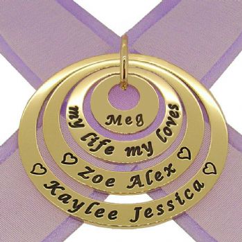 9CT YELLOW GOLD 15mm 25mm 35mm & 45mm FAMILY CIRCLE OF LIFE PERSONALISED NAME PENDANT