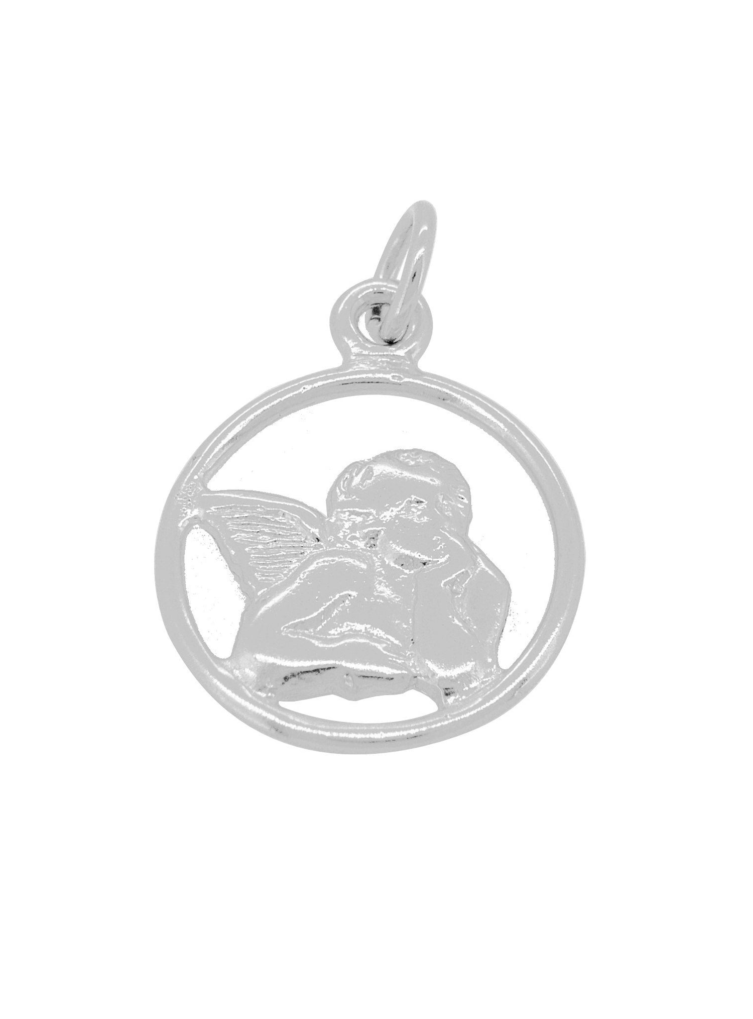 Cherub Guardian Angel 17mm Pendant in 9ct White Gold