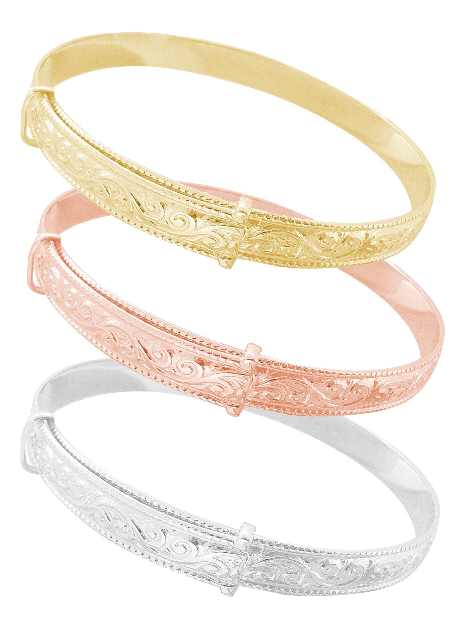 Expanding Filigree Embossed Bangle All Sizes in 9ct Gold