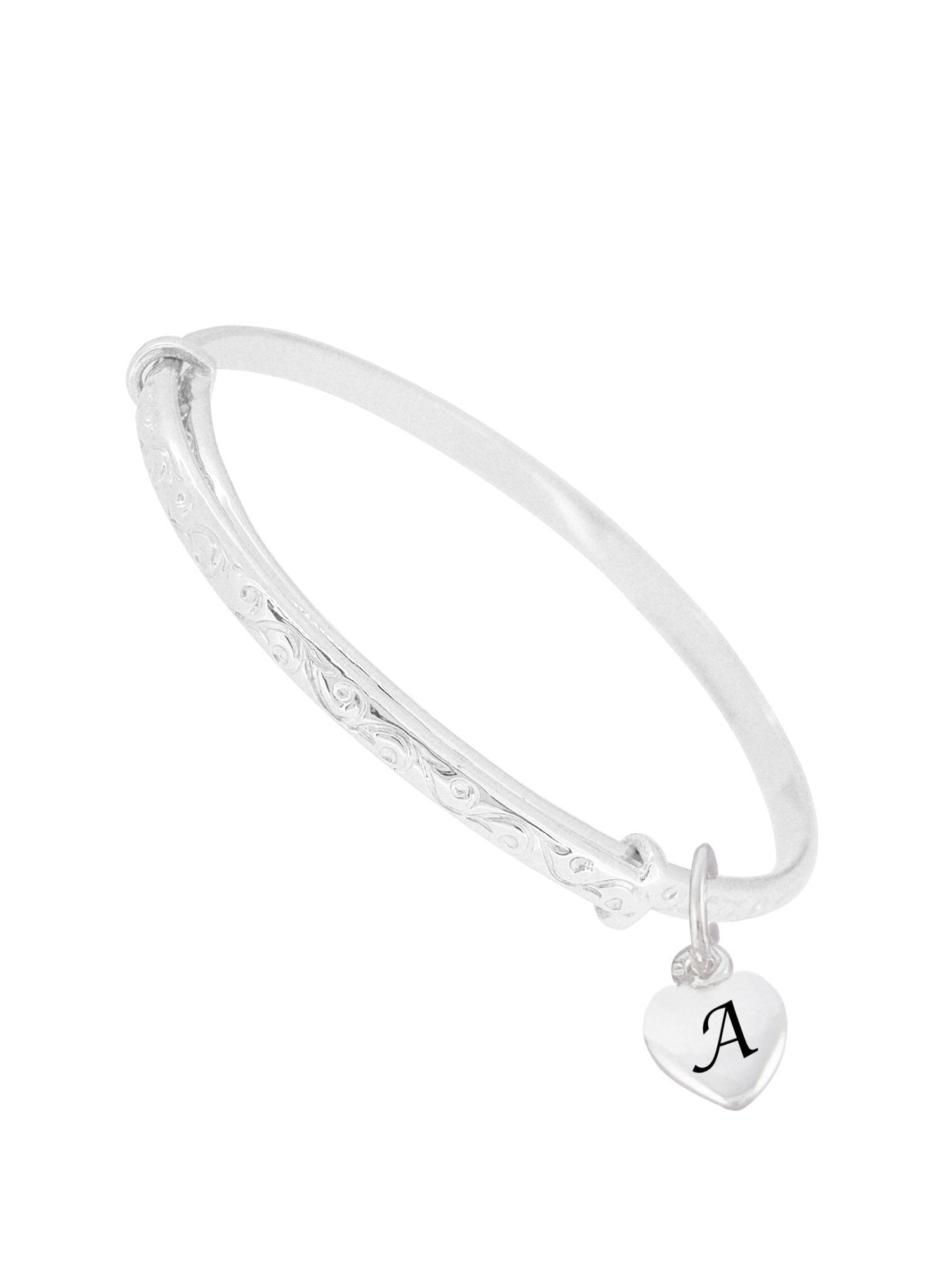 Baby to Adult Solid Sterling Silver Personalised Love Heart Expanding Bangle