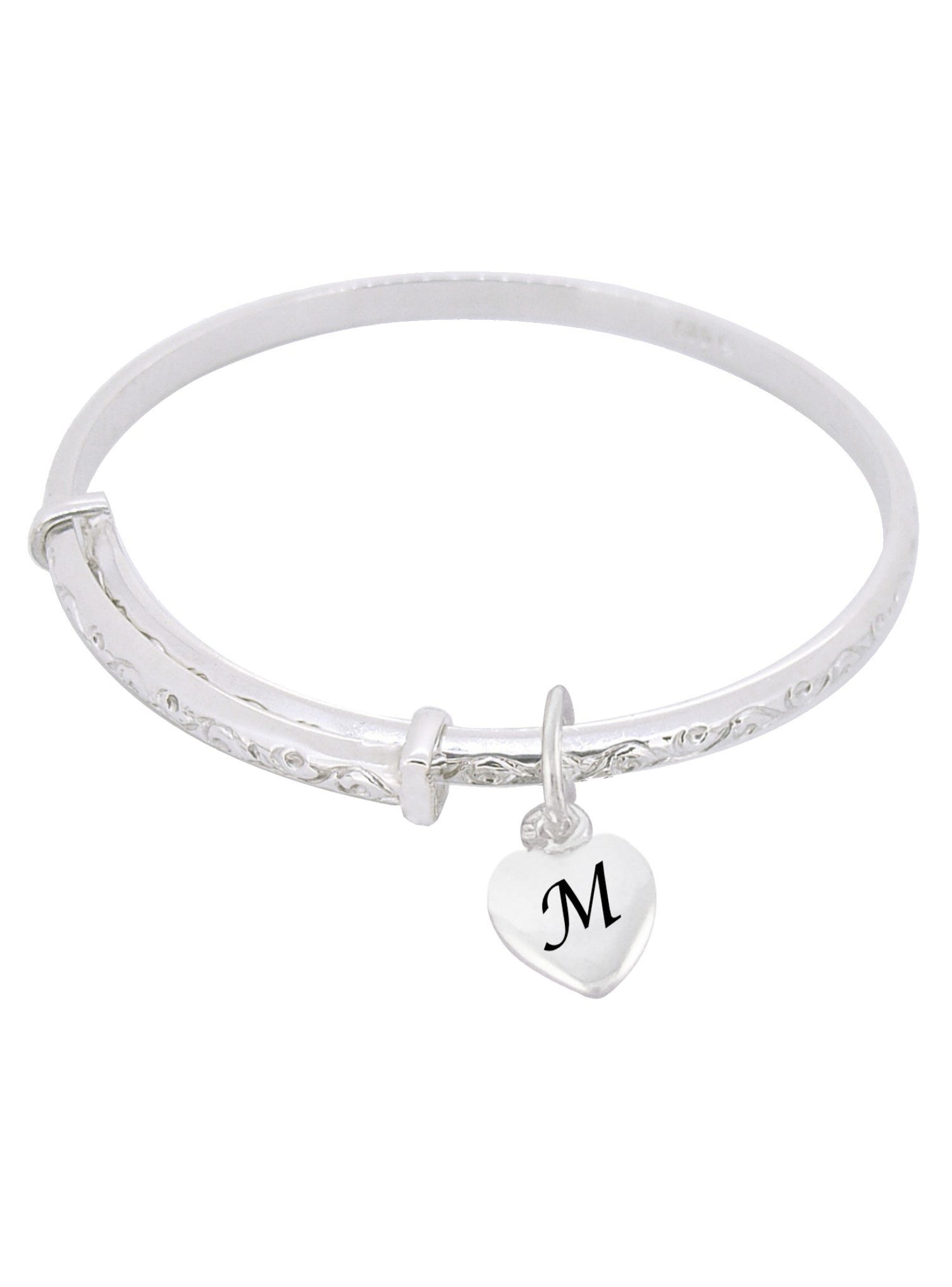 Baby to Adult Solid Sterling Silver Personalised Love Heart Expanding Bangle