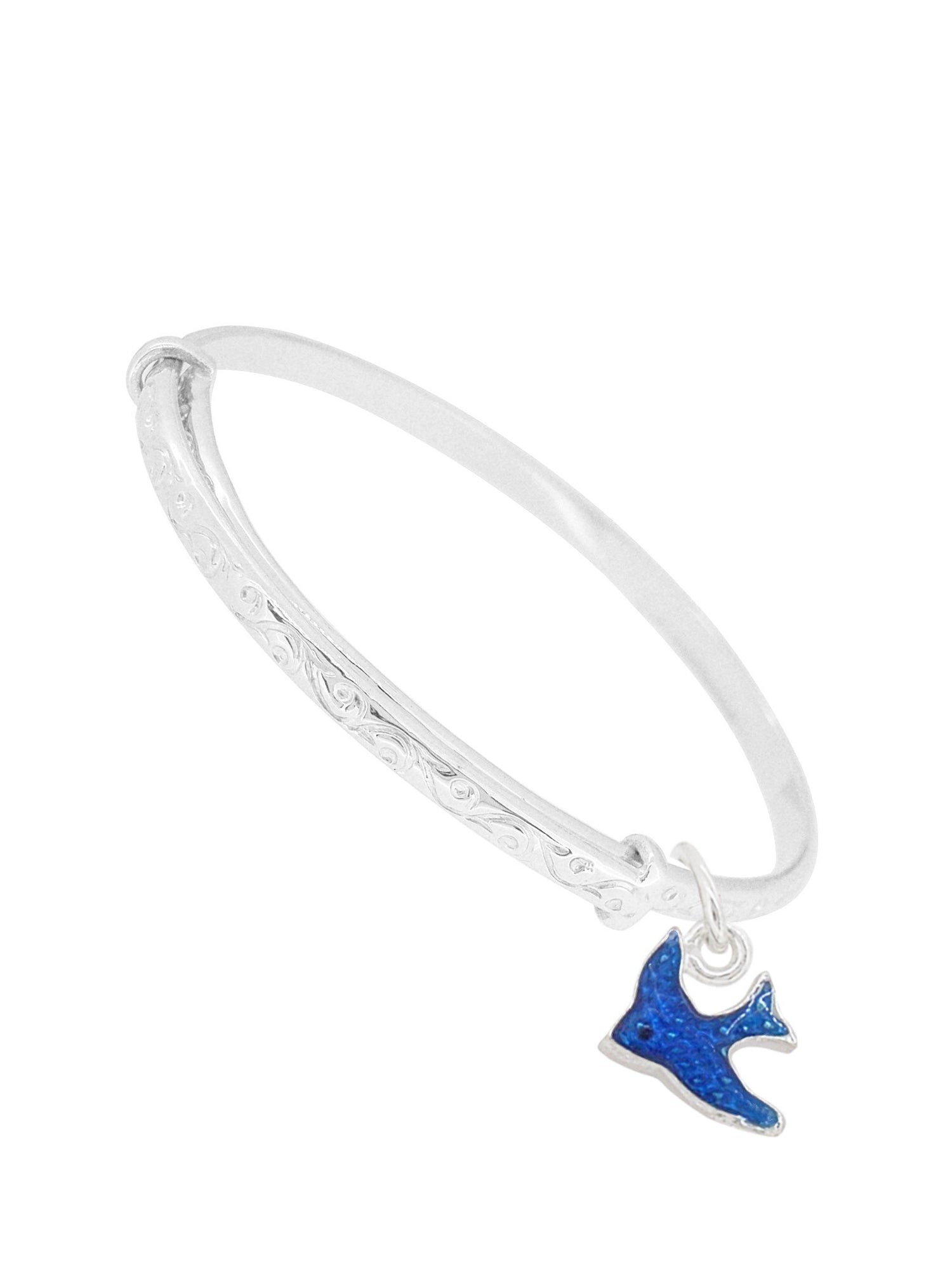 Solid Sterling Silver Filigree Bluebird of Happiness Expanding Bangle