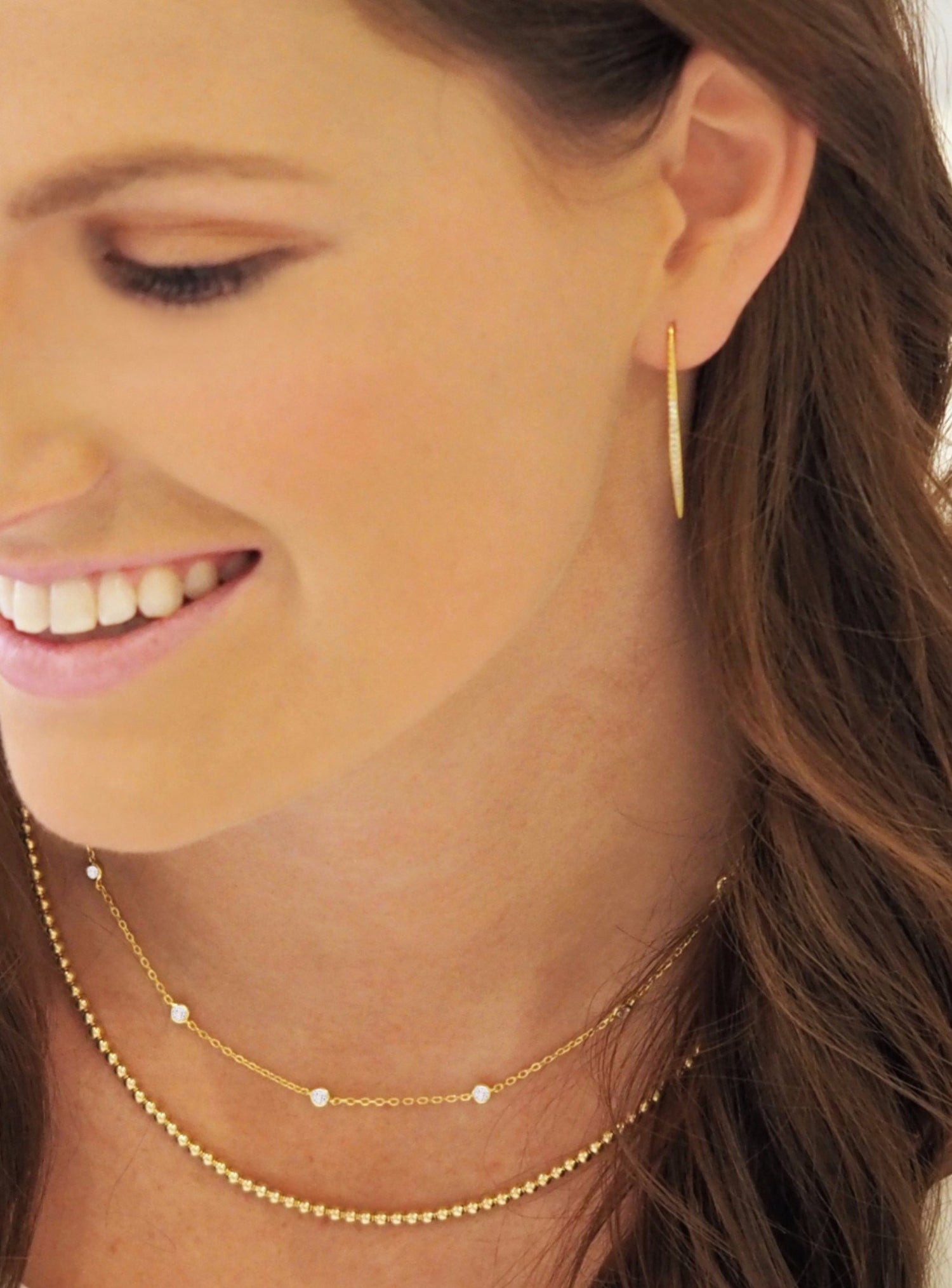 Adeline Cz Drop Bar Earrings in Gold
