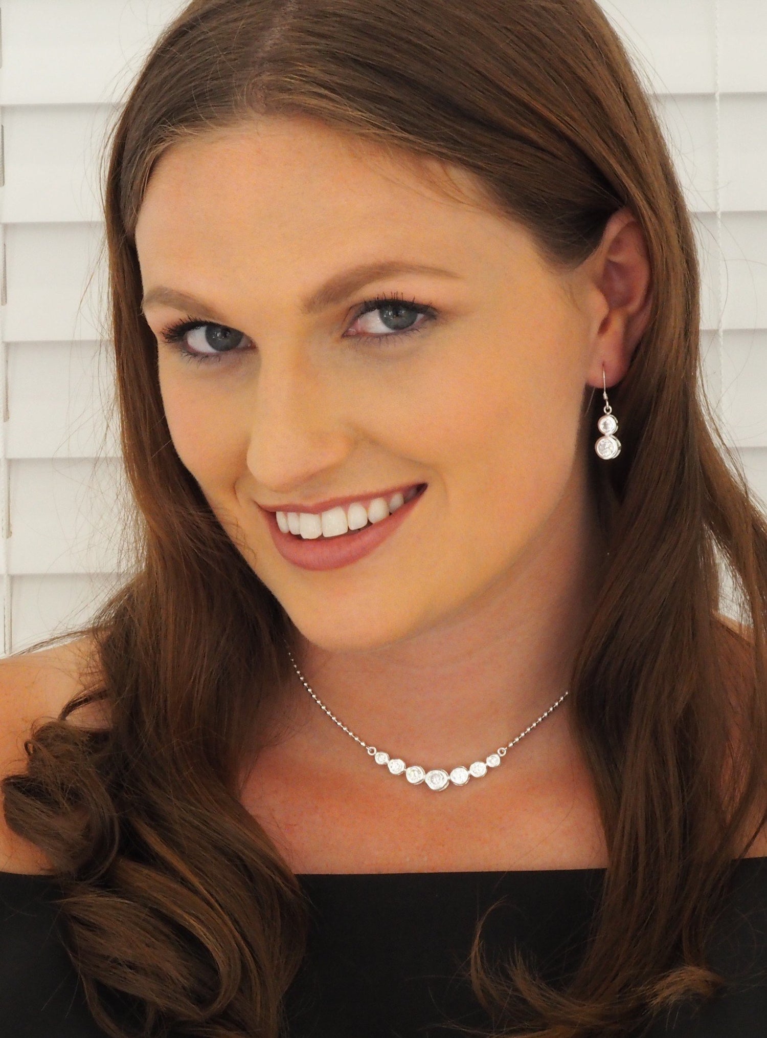 Elsa Cz Earrings and Necklace Set in Sterling Silver