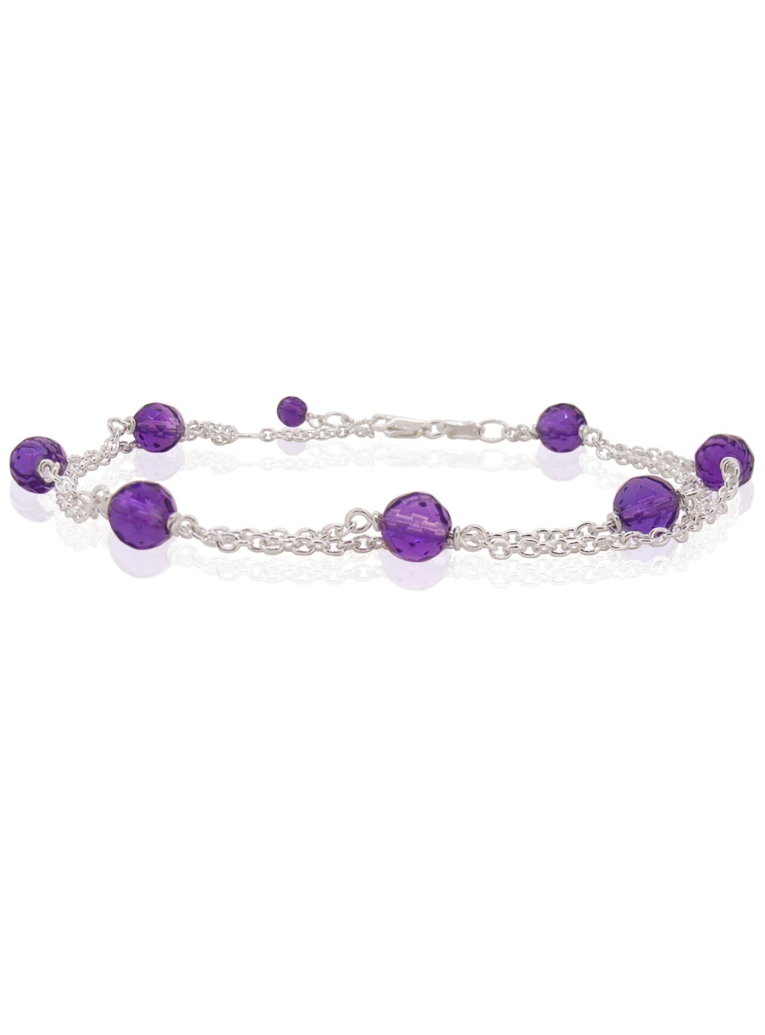 Double Amethyst Yard Bracelet in Sterling Silver