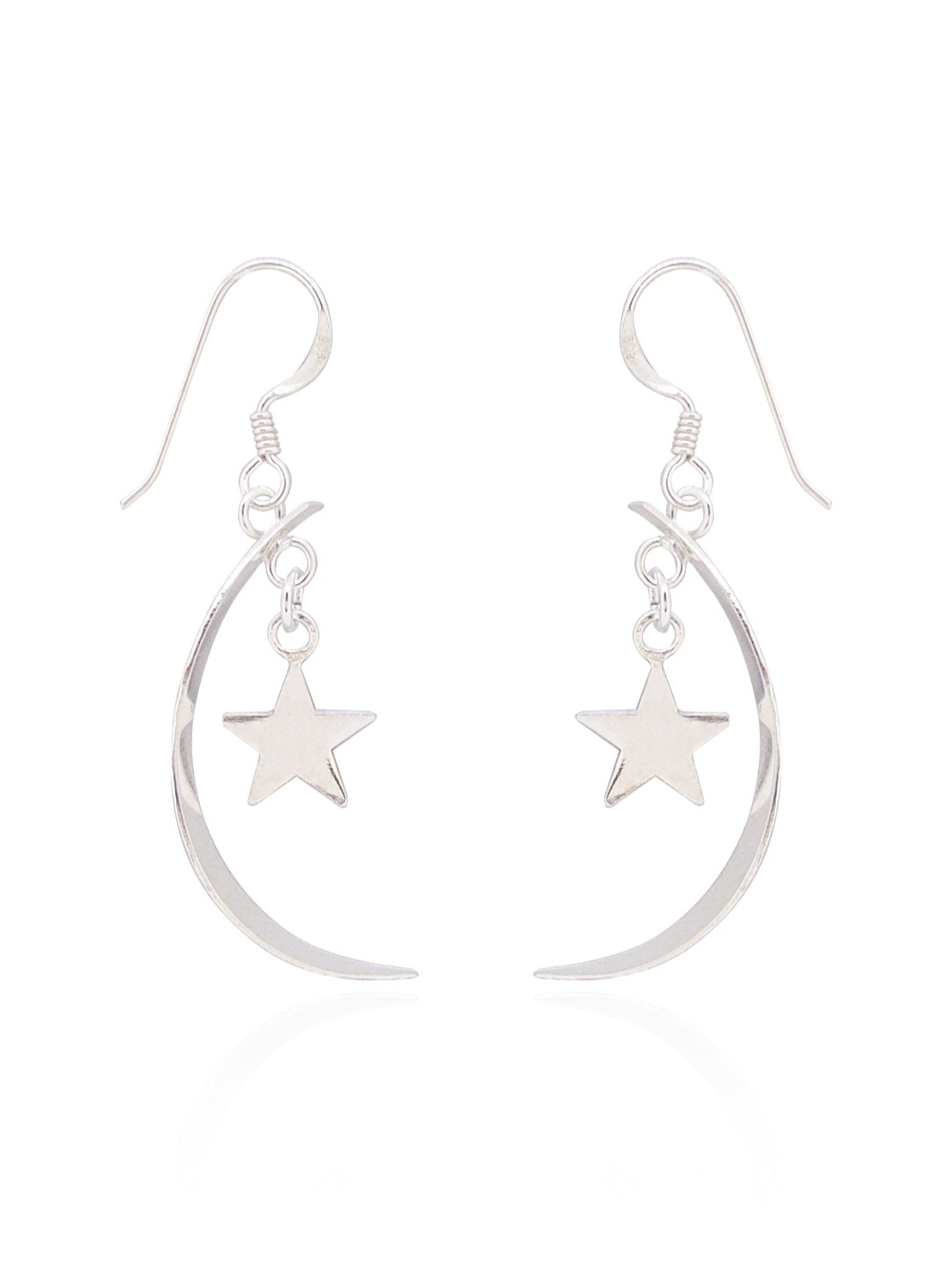 Stars Cresent Moon Earrings in Sterling Silver