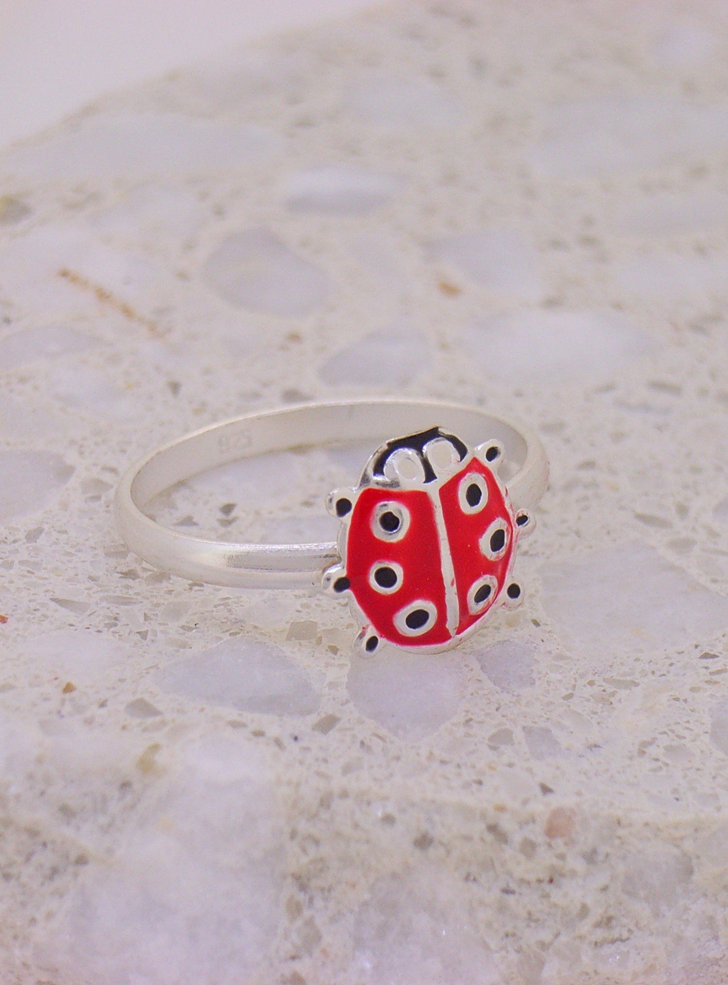 Children's Ladybug Charm Ring in Sterling Silver