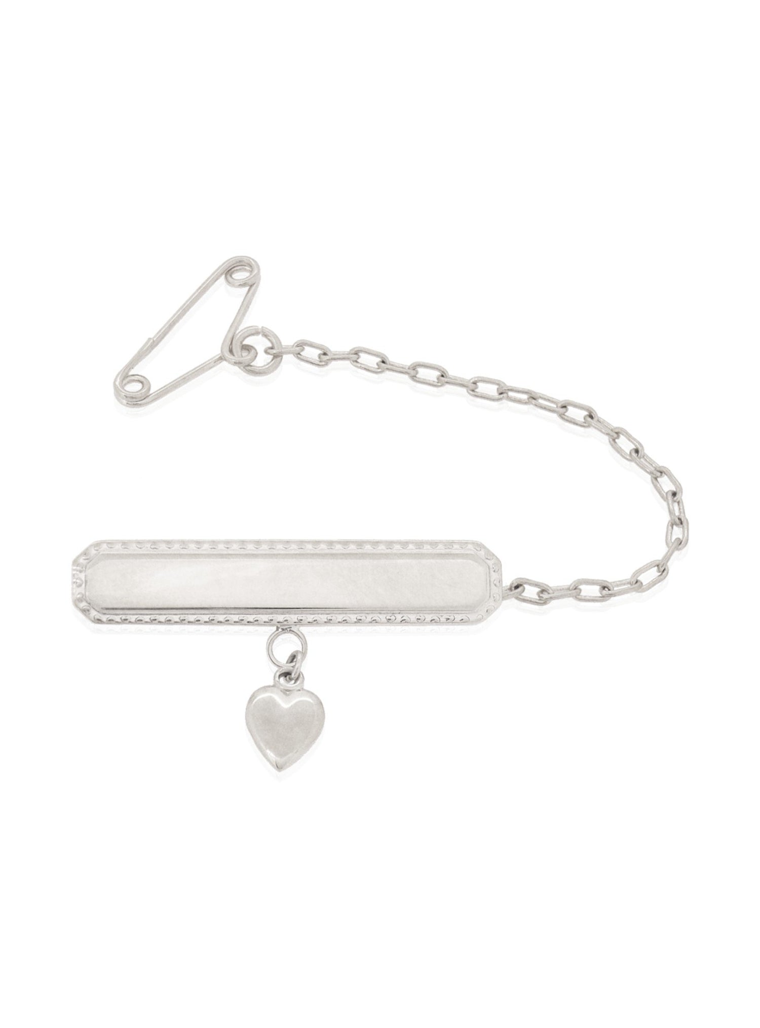 Heart Charm Identity Name Baby Brooch in Sterling Silver