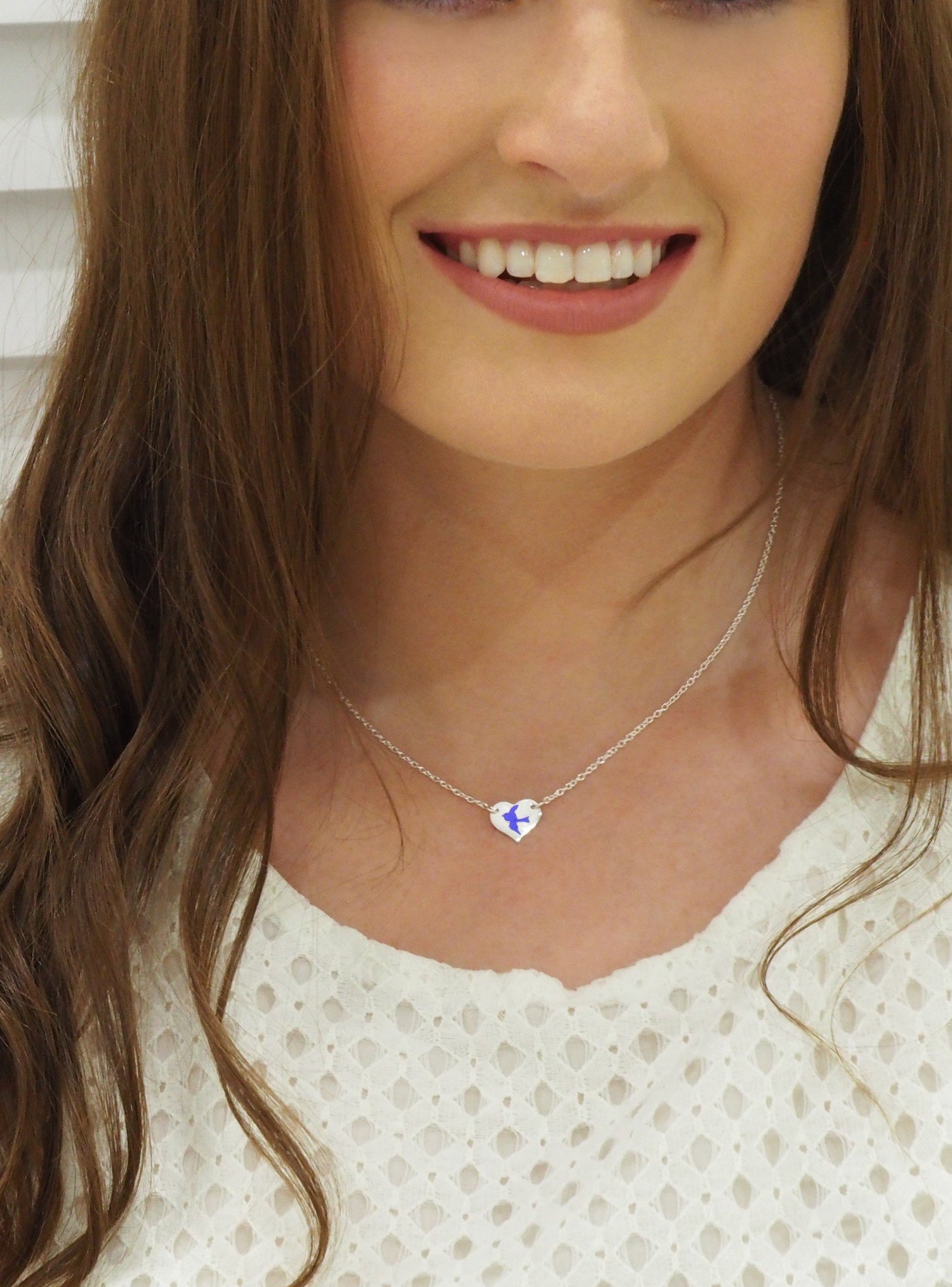 Bluebird Happiness Heart Tag Charm Necklace in 9ct Gold