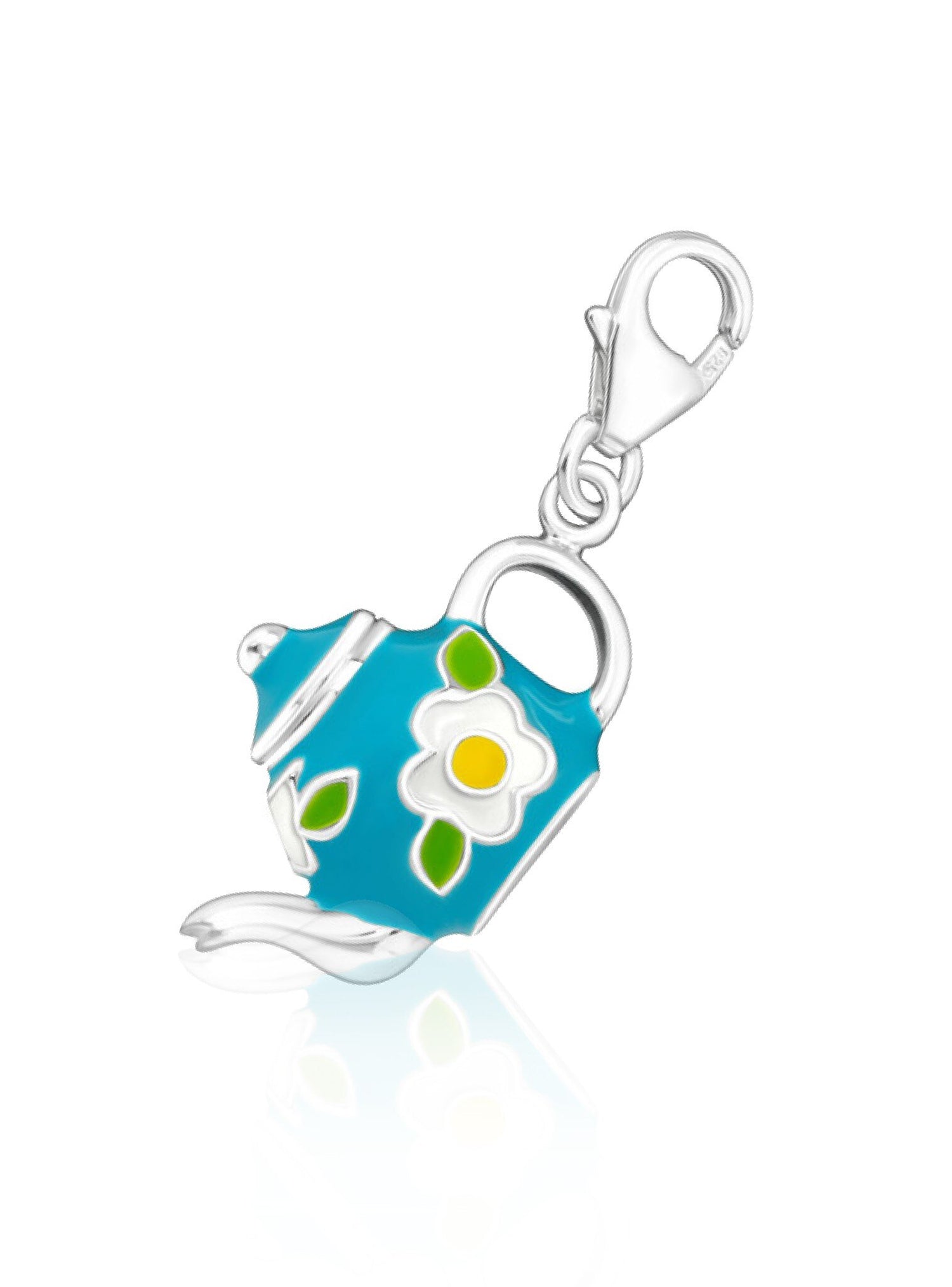 Teapot 3d Clip on Charm in Sterling Silver