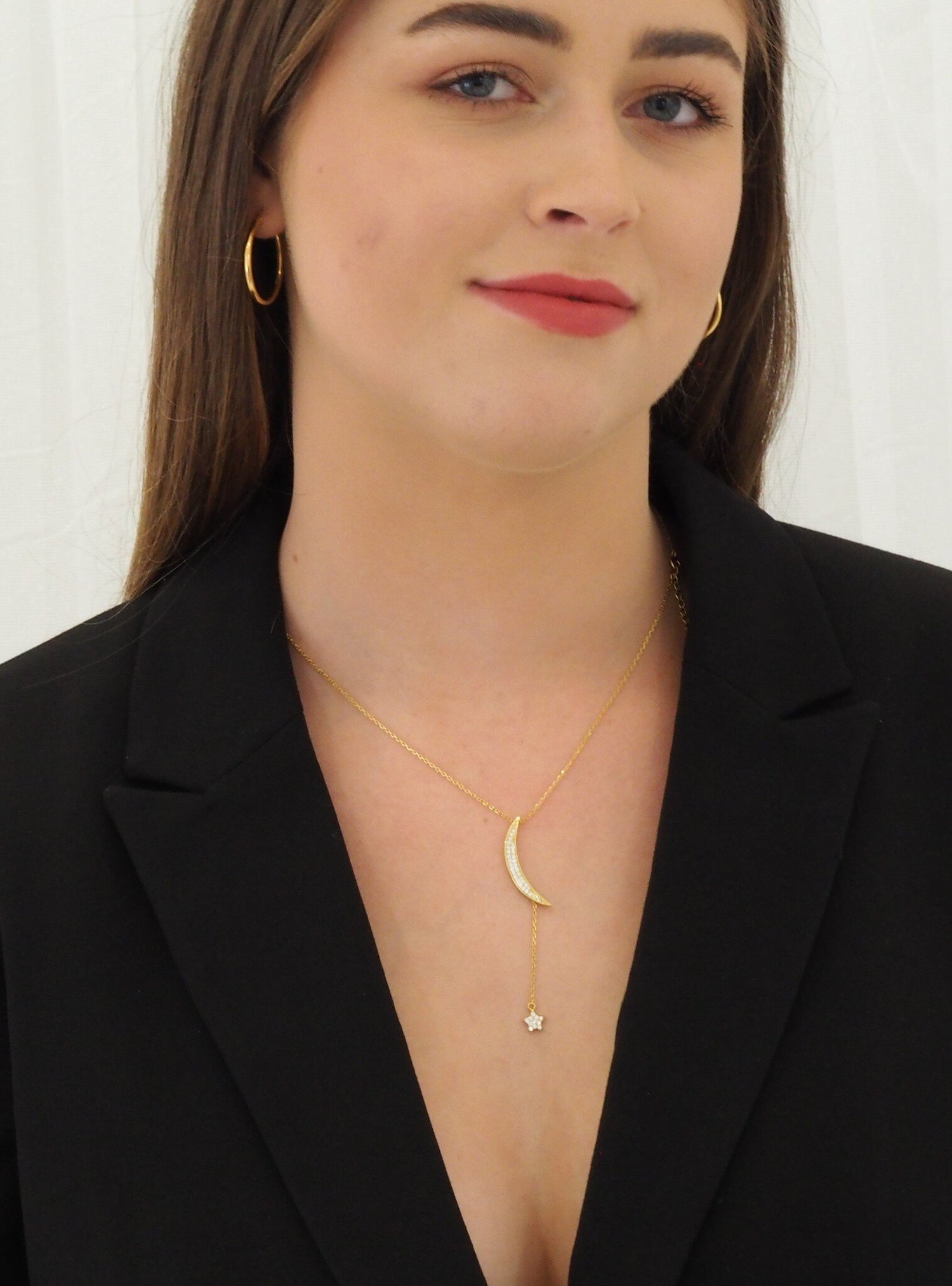 Dakota Star Moon Cz Drop Necklace in Gold