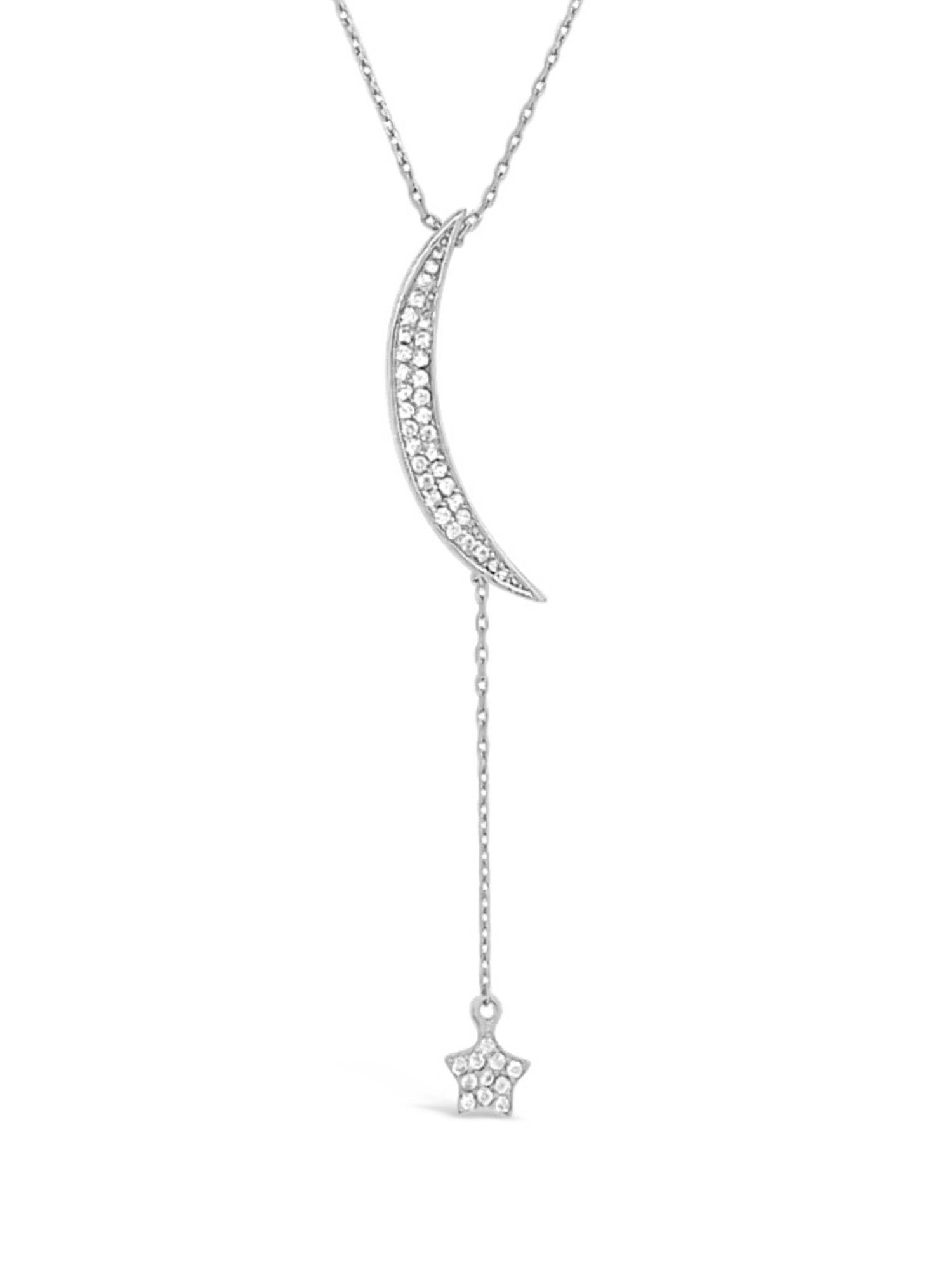 Dakota Star Moon Cz Drop Necklace in Silver