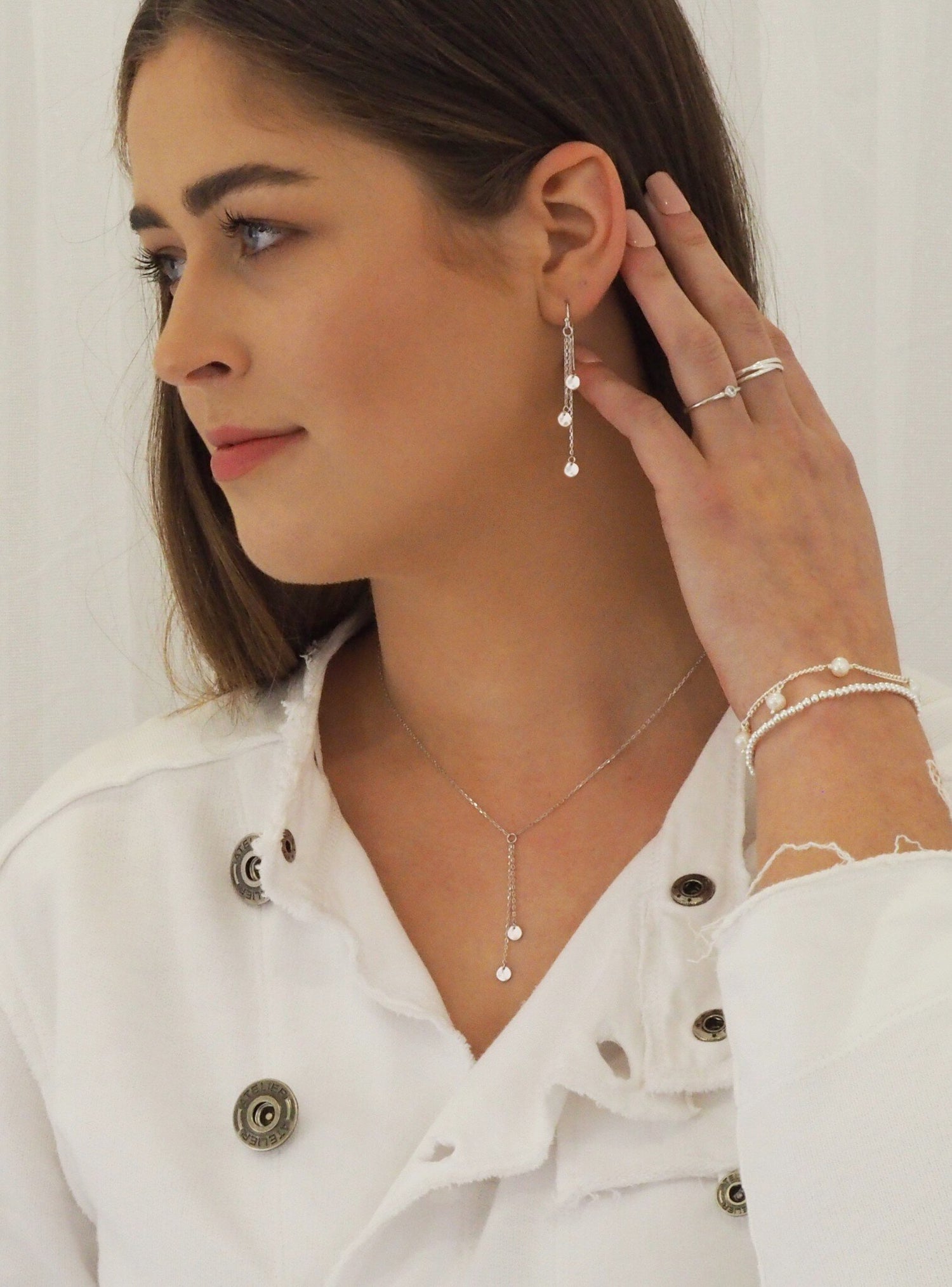 Dakota Mini Disc Coin Drop Necklace in Sterling Silver