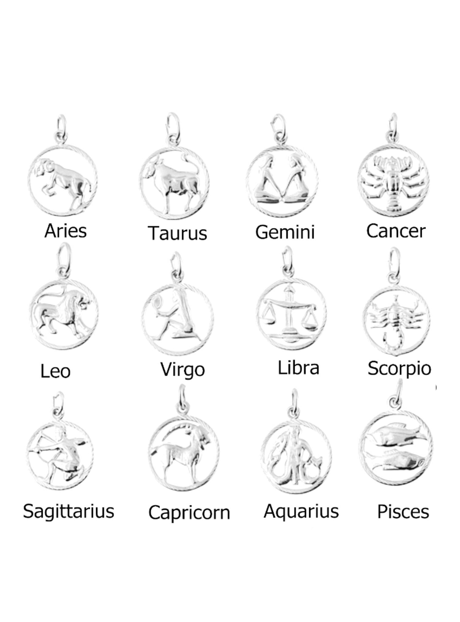 Zodiac Star Sign Charm Necklace in Sterling Silver