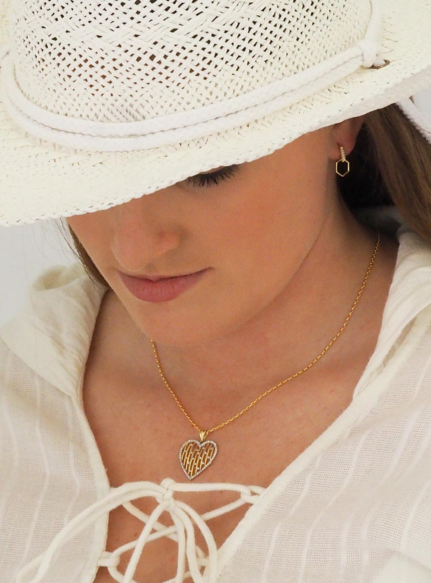 Fancy Cz Heart Pendant With Lattice Design in 9ct Gold