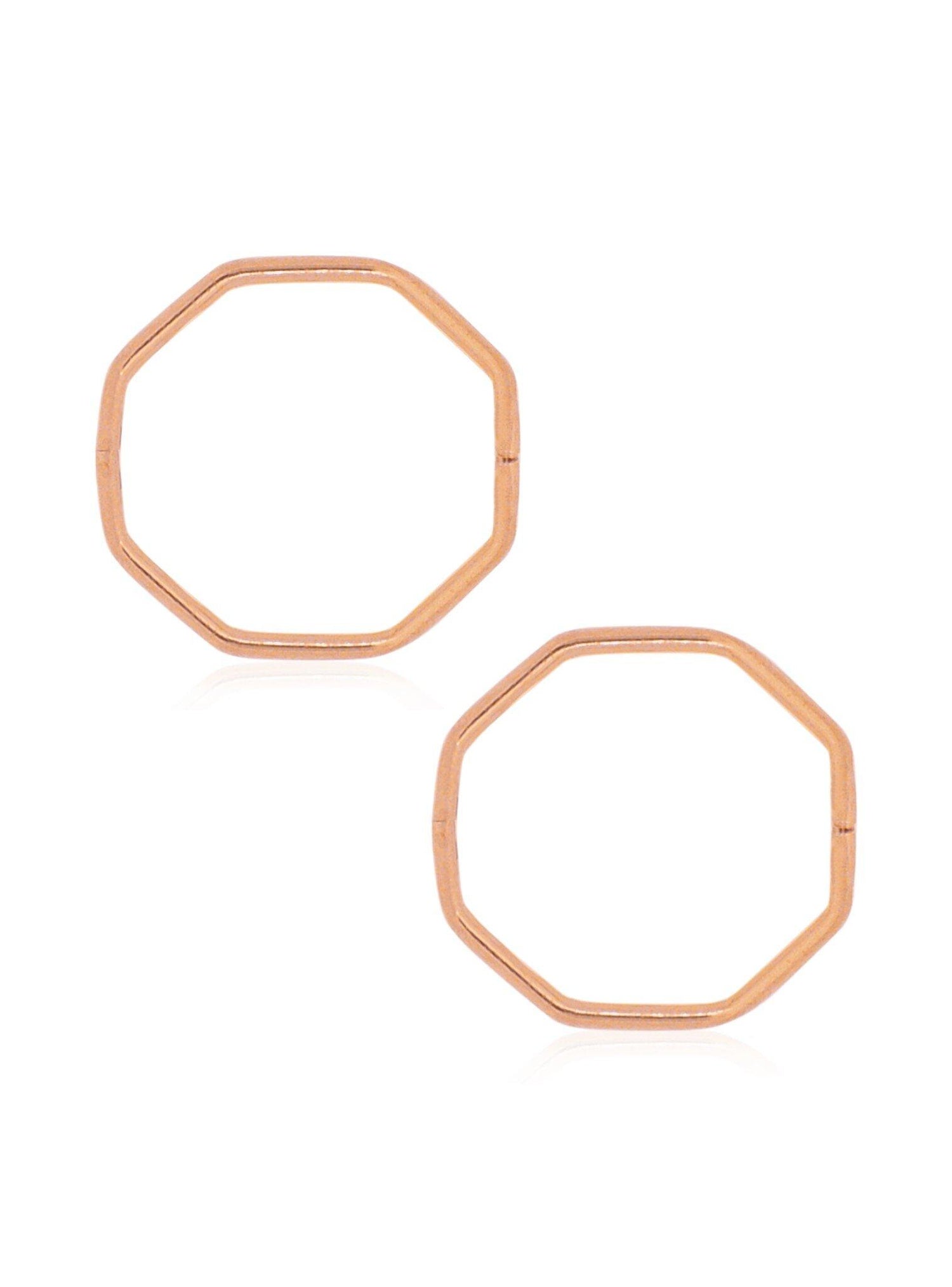 Octagonal Hinged Sleeper Hoop Earrings in 14ct Rose