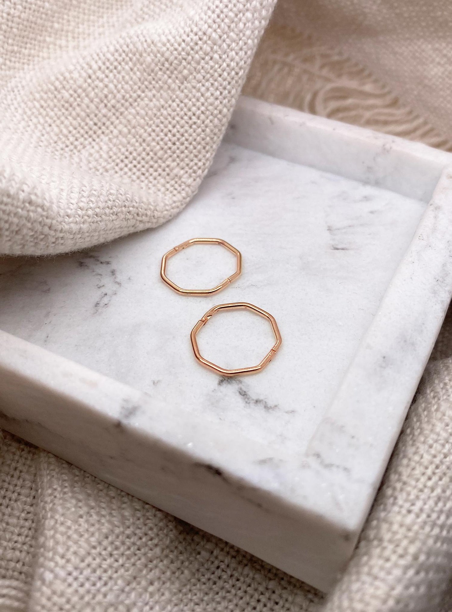 Octagonal Hinged Sleeper Hoop Earrings in 14ct Rose