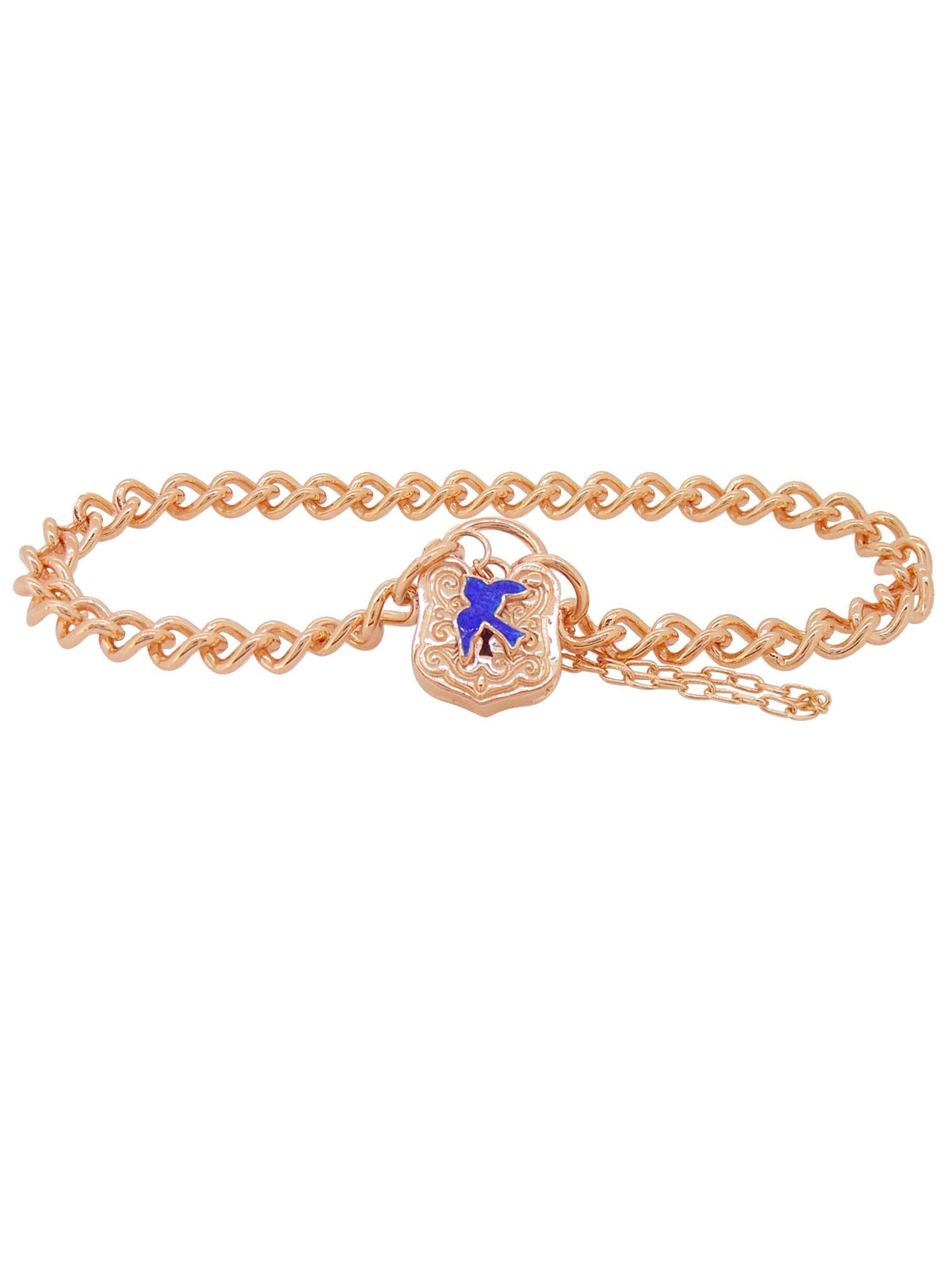 Bluebird Charm Shield Padlock Bracelet in Rose