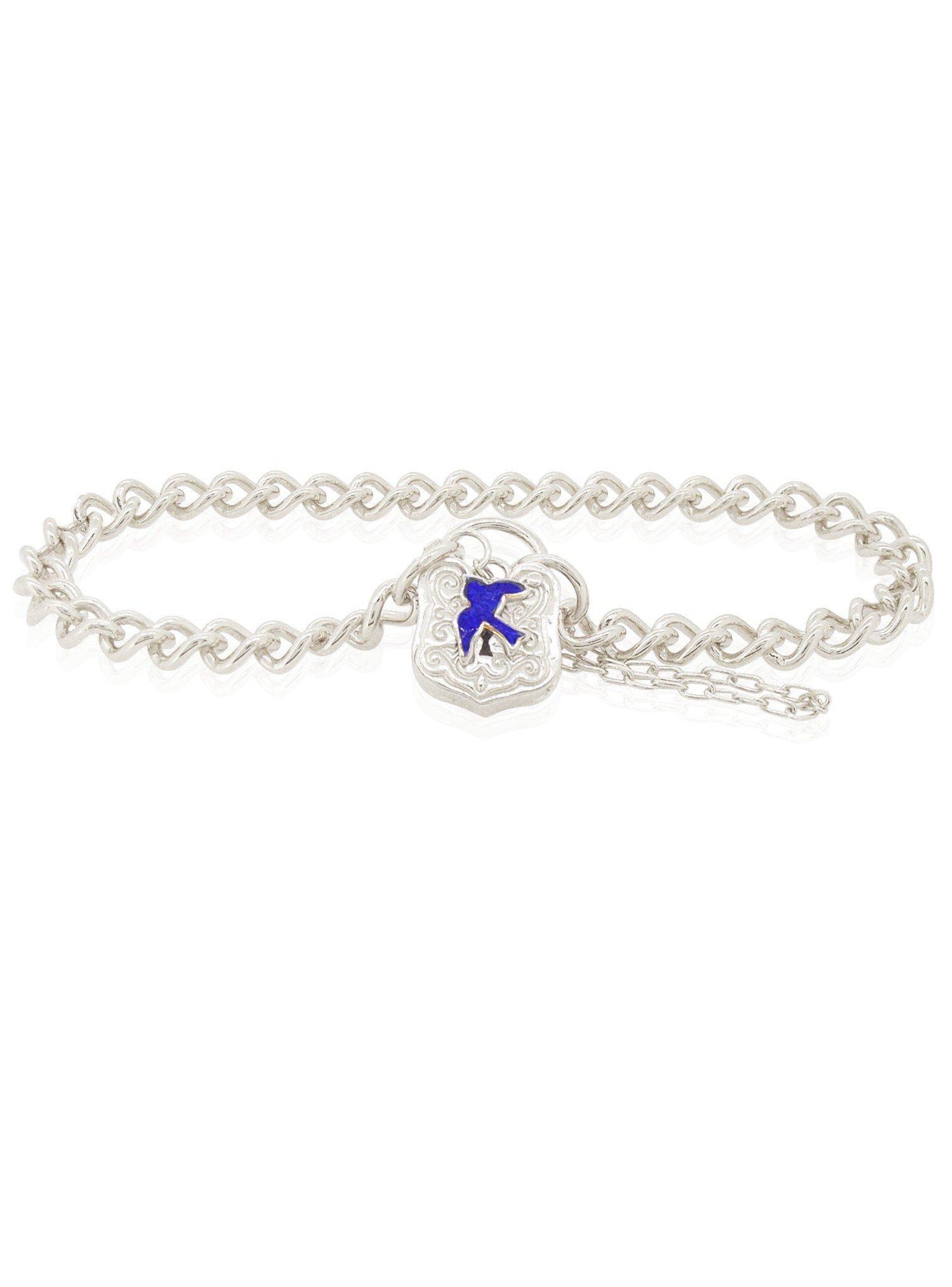 Bluebird Charm Shield Padlock Bracelet in Sterling Silver