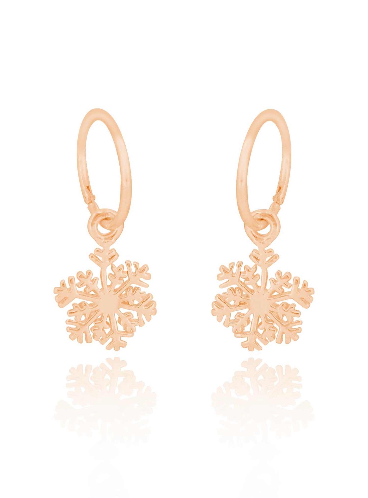 Christmas Snowflake Charm Sleeper Earrings in 9ct Rose Gold