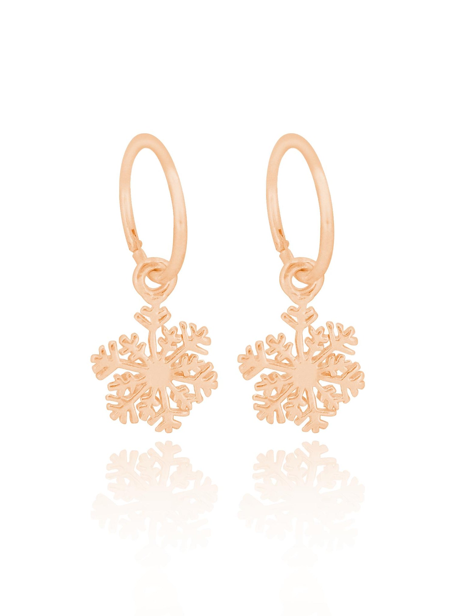 Christmas Snowflake Charm Sleeper Earrings in 9ct Rose Gold