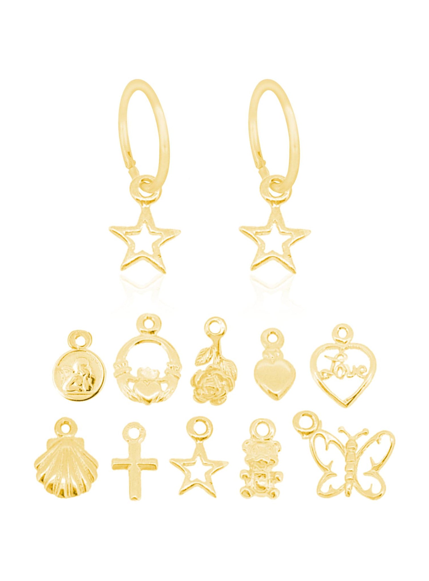 Charms on Sleeper Earrings in 9ct Gold