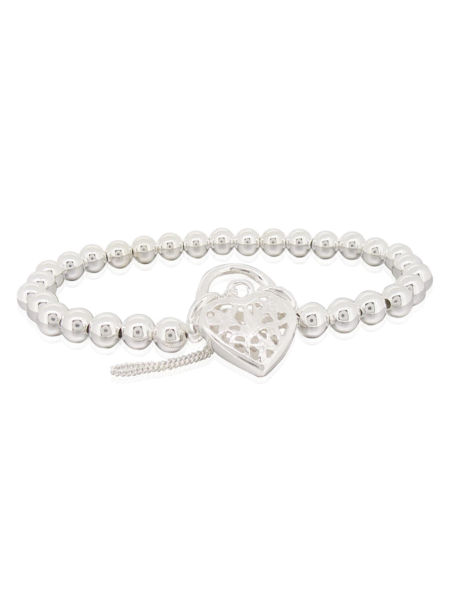 Reagan Ball Beaded Filigree Padlock Bracelet in Sterling Silver