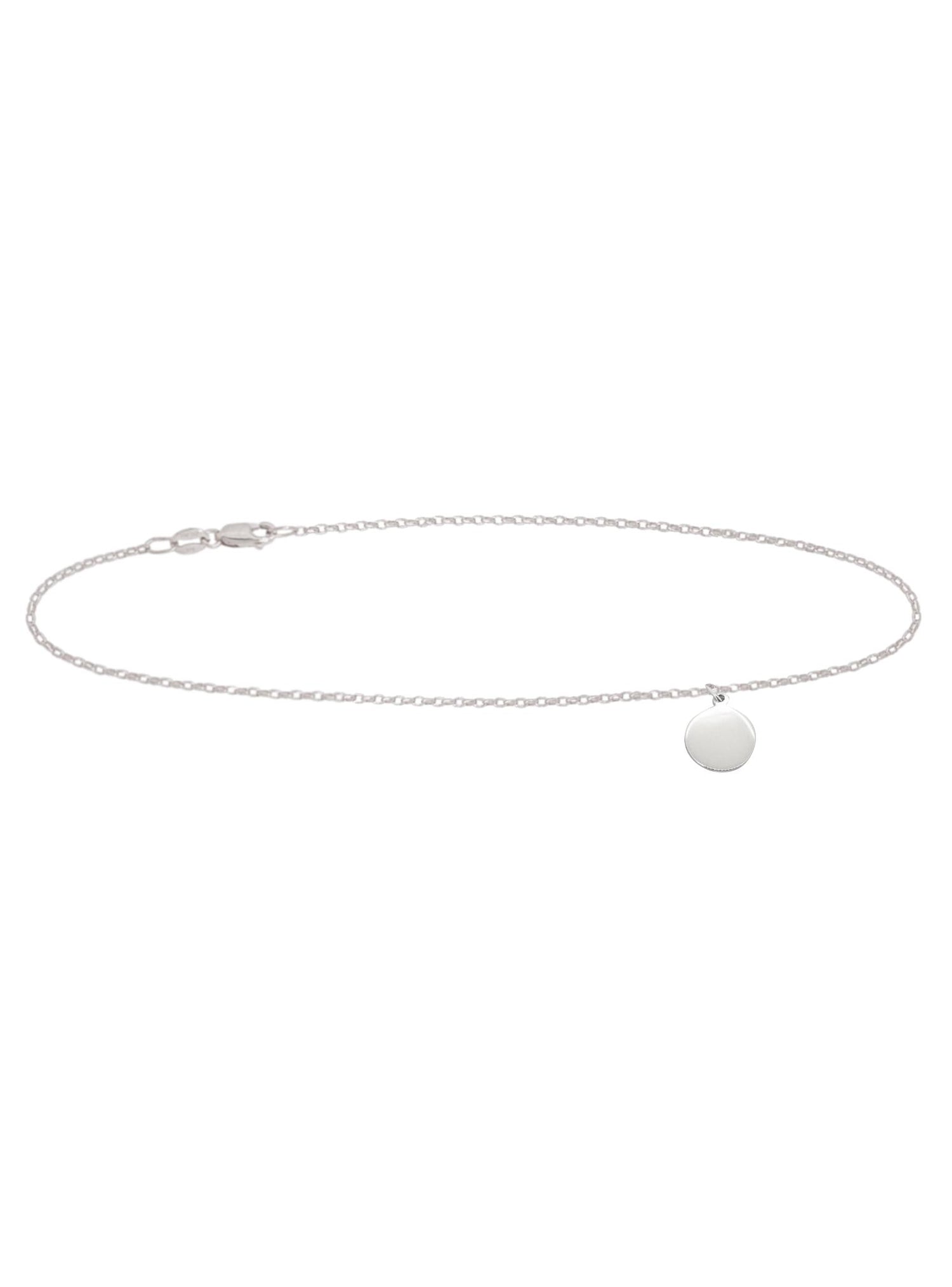 Personalised Coin Fine Belcher Anklet Chain in Sterling Silver