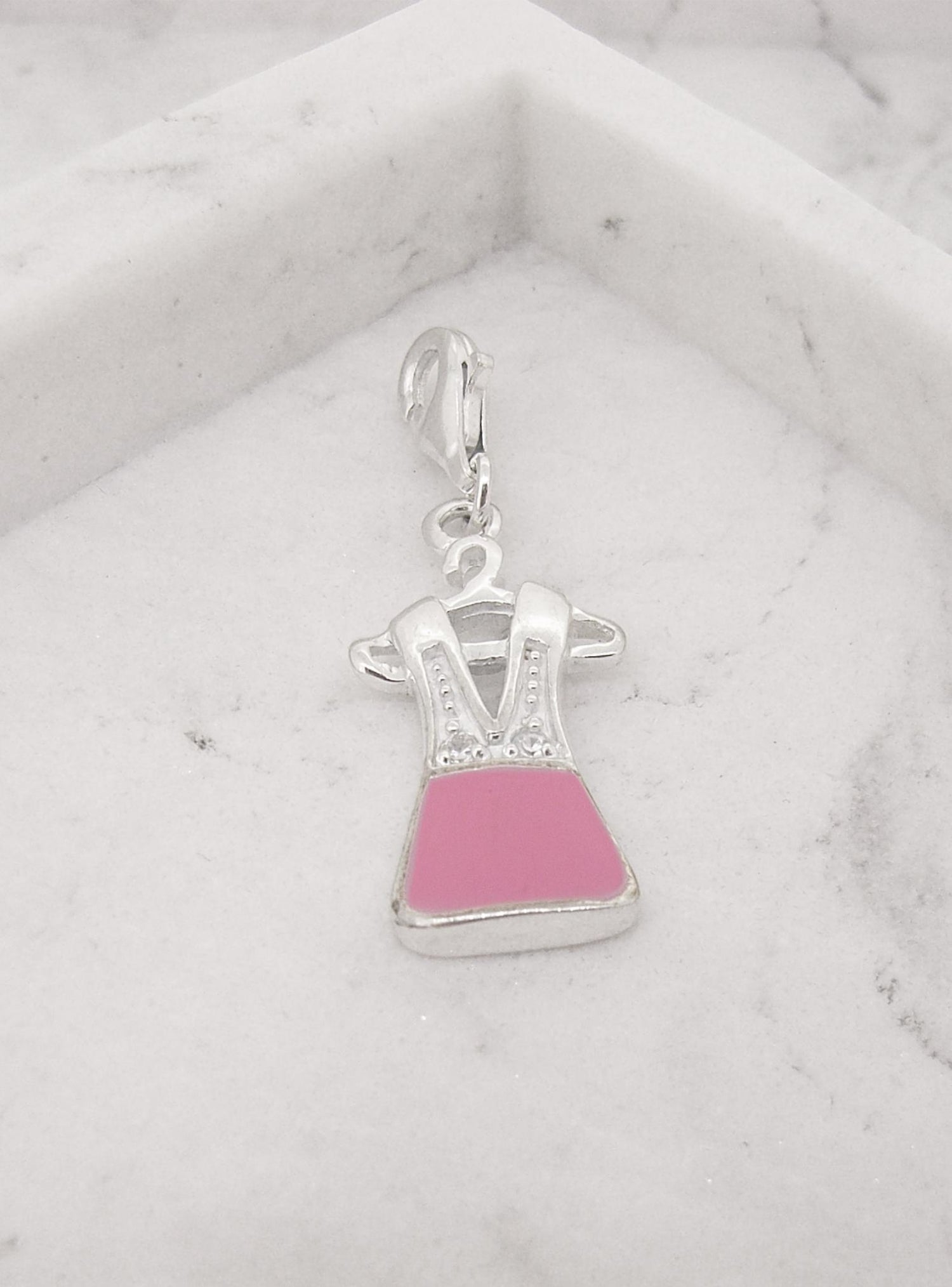 Pretty Pink Party Dress Clip on Charm in Sterling Silver