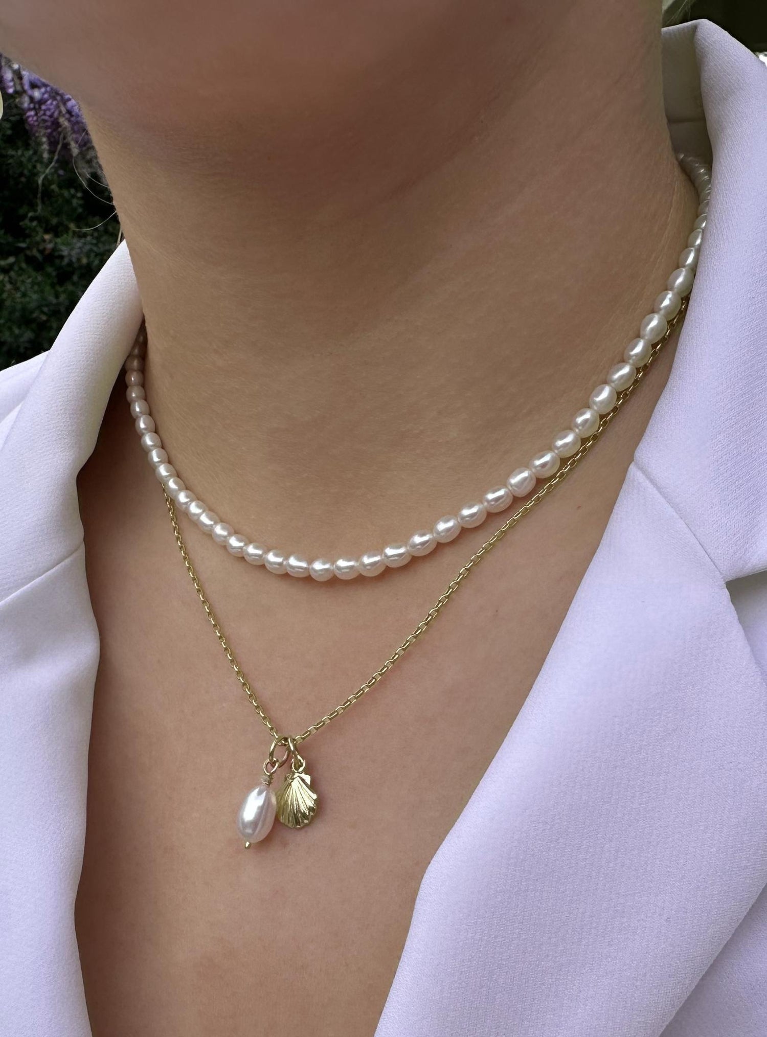Coco Shoreline Seashell Pearl Charm Necklace in 9ct Gold