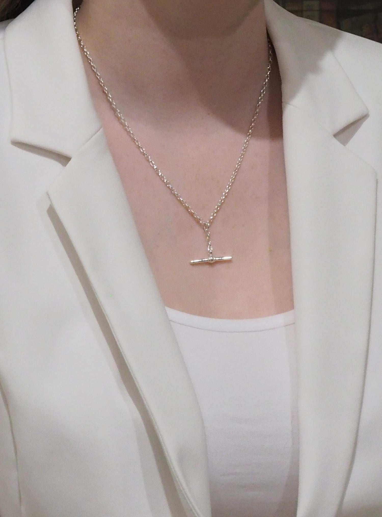 Dakota T Bar Fob Belcher Necklace in Sterling Silver