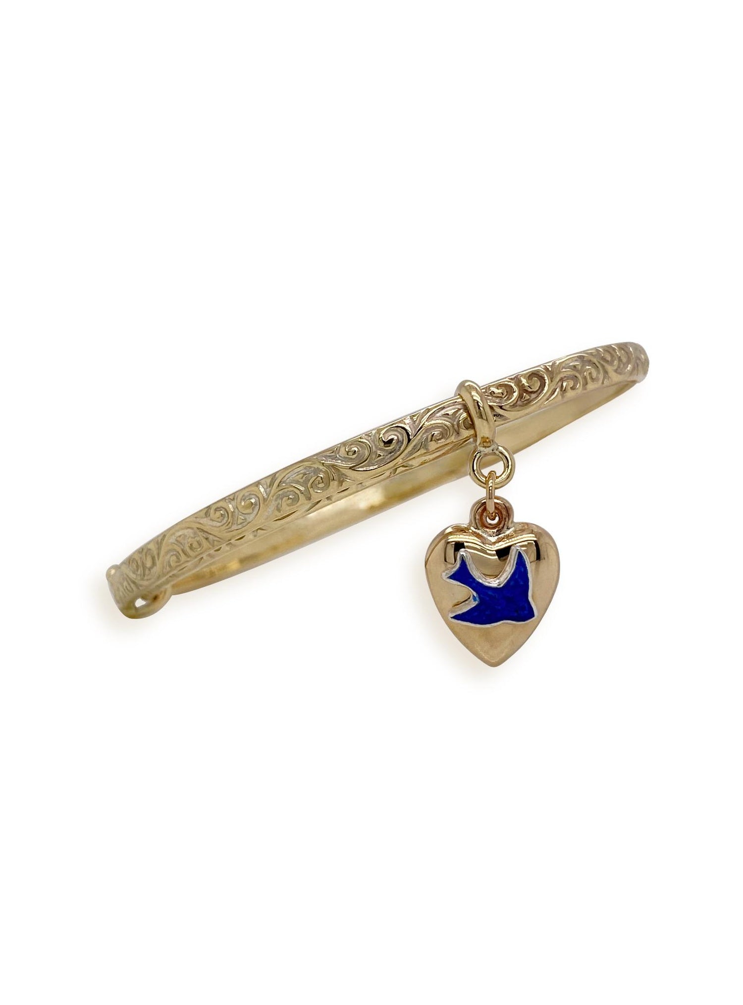Bluebird Heart Expanding Filigree 3.4mm Bangle in 9ct Gold