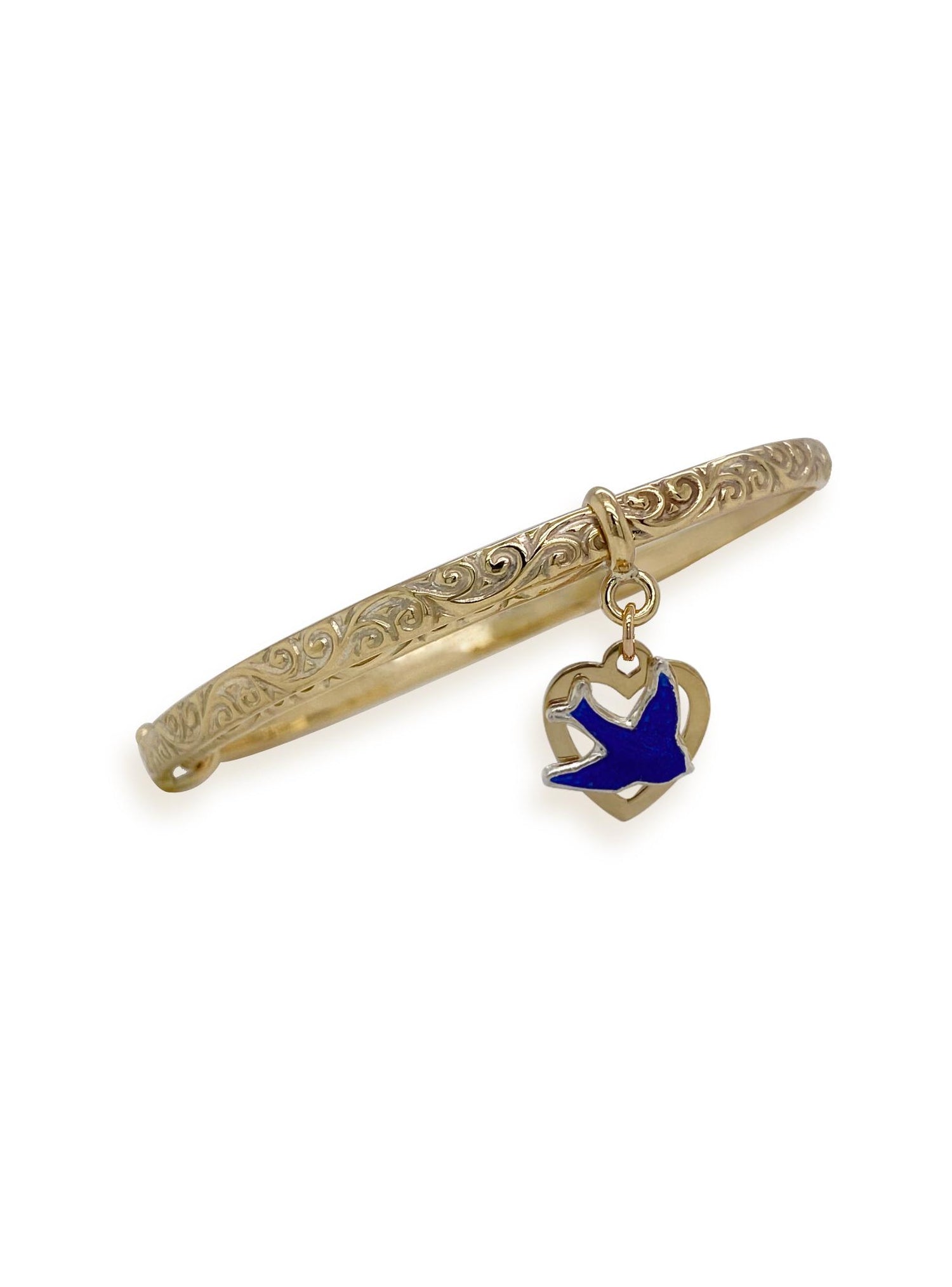 Bluebird Heart Expanding Filigree 3.4mm Bangle in 9ct Gold