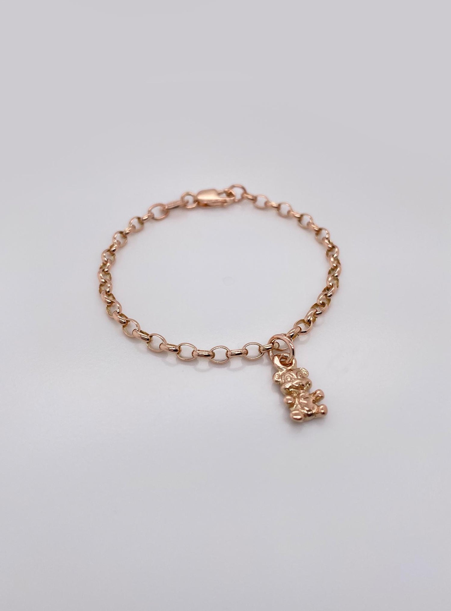 Belcher Chain Teddy Bear Charm Bracelet in 9ct Rose Gold