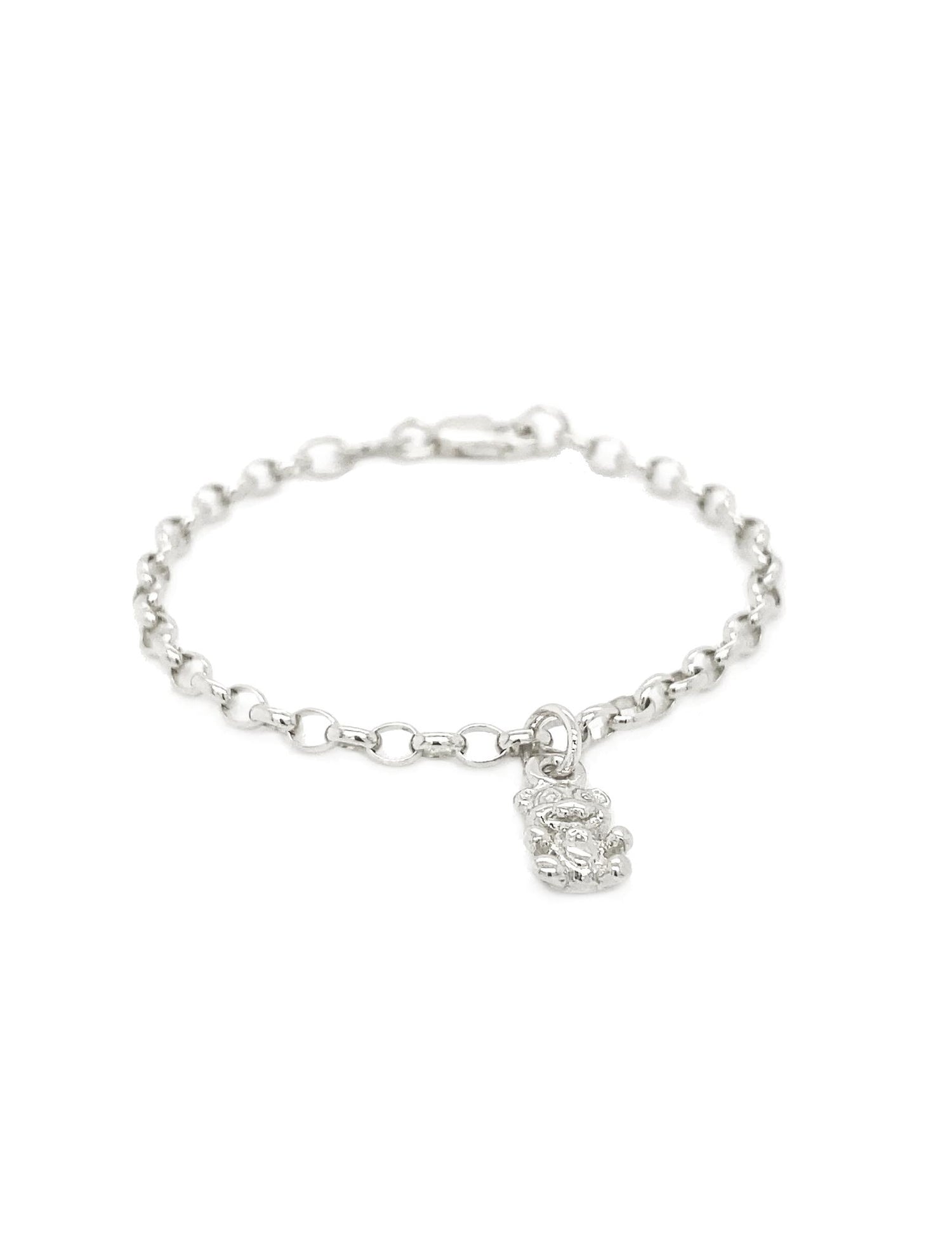 Belcher Chain Teddy Bear Charm Bracelet in Sterling Silver