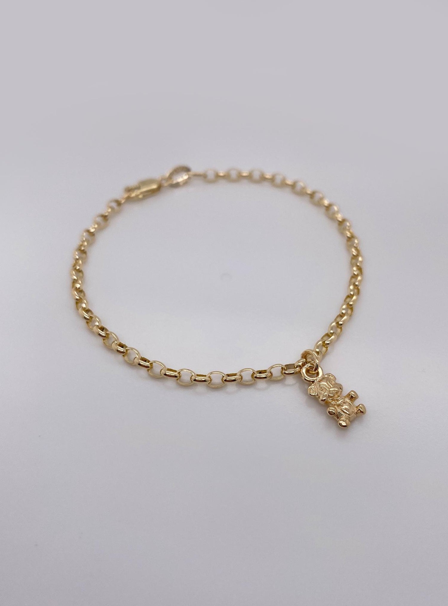 Belcher Chain Teddy Bear Charm Bracelet in 9ct Gold