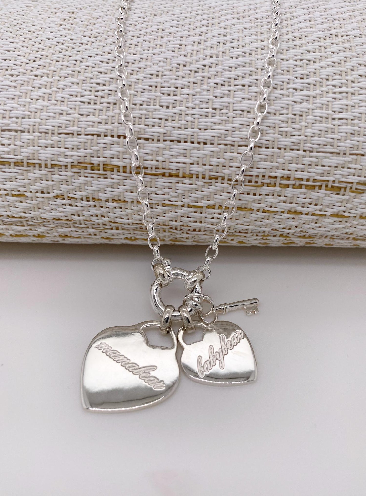 Personalised Love Heart Tags Belcher Necklace in Sterling Silver