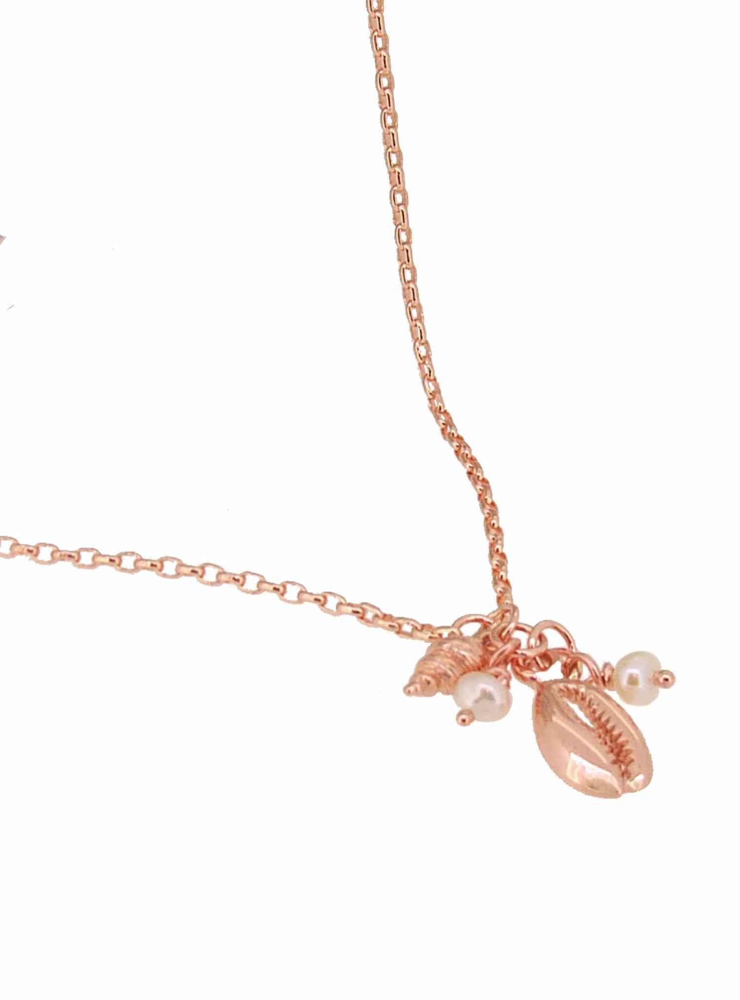 Nalu Seashell Pearl Charm Belcher Anklet in 9ct Rose Gold