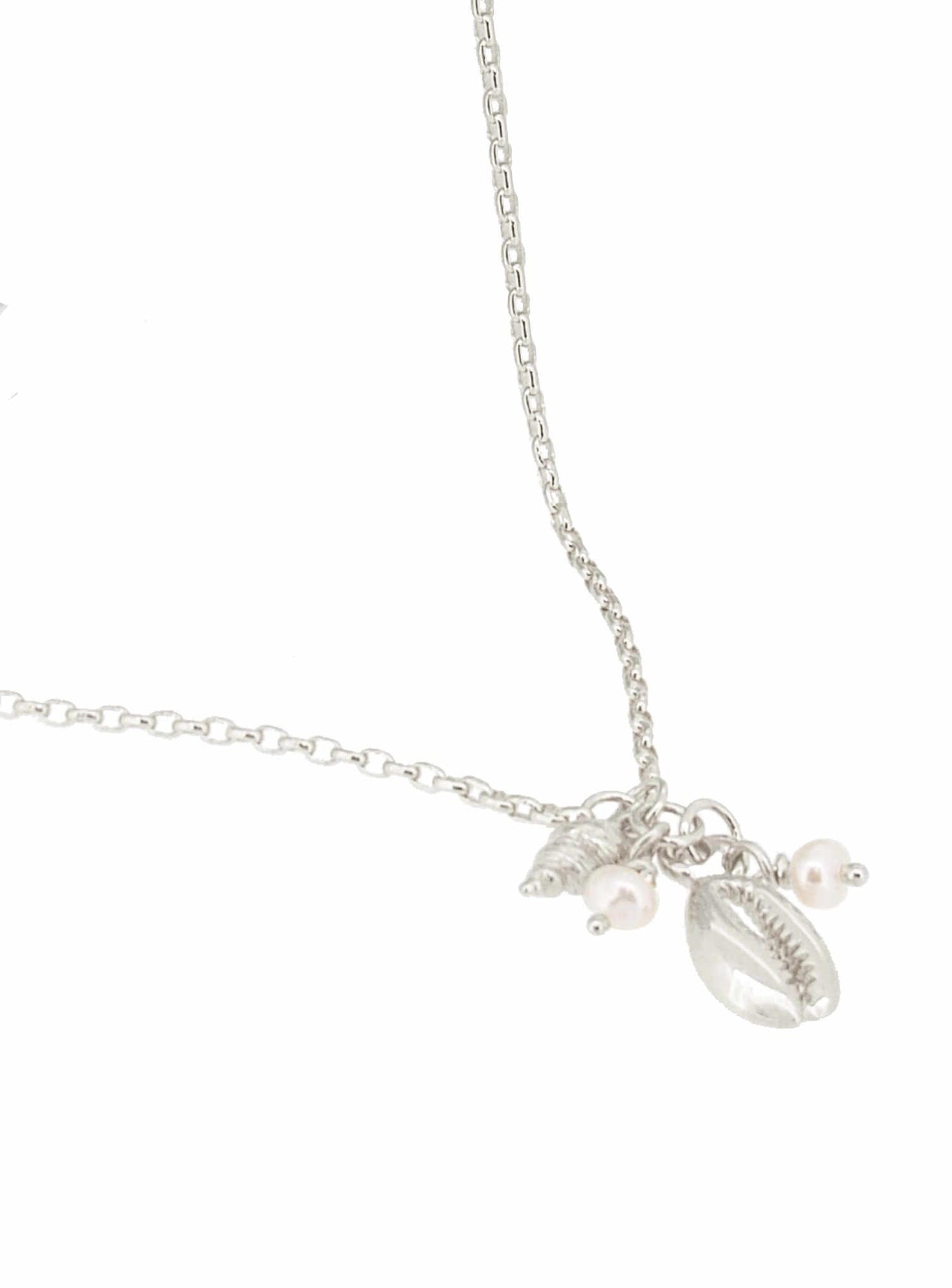 Nalu Seashell Pearl Charm Belcher Anklet in Sterling Silver